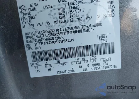 2006 Ford F-150 Fx4/Lariat/Xl/Xlt from USA, damaged, VIN 1FTPX14V66NB58201